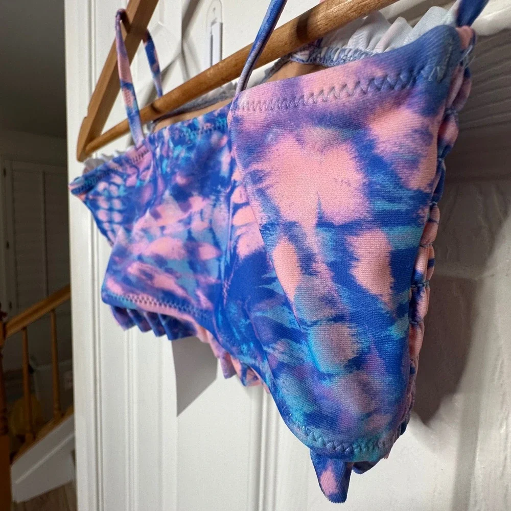 Crewcuts J Crew Smocked Ruffle Tie Dye Bikini Swim‎ Top Girls Size 6 7 UPF 50+
